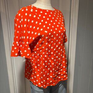 Amoire Boden Ruffle Sleeve Polka Dot Blouse Orange/White Size 8
